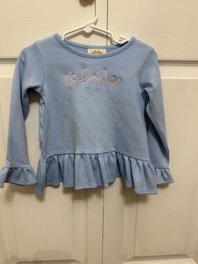 The Beaufort Bonnet Company Light Blue Ruffle-Hem Long Sleeve Top